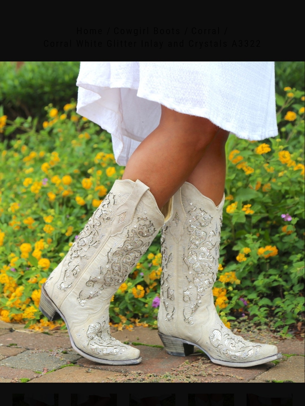 Corral Cream Western Boots with Glitter Inlay and Crystal Accents